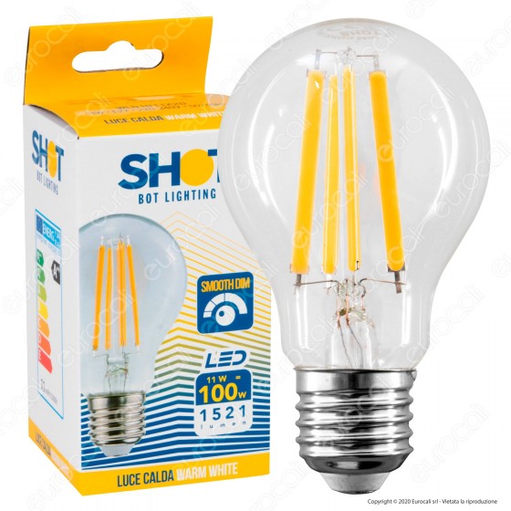 Bot Lighting Shot Lampadina LED E27 11W Bulb A60 Filamento Extra Lungo Dimmerabile - mod. Bot Lighting Shot Lampadina LED E27 11W Bulb A60 Filamento Extra Lungo Dimmerabile - mod.