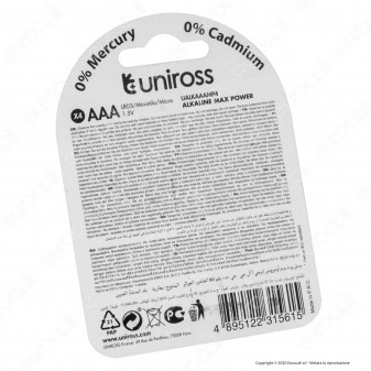 Uniross Pile Alcaline Max Power AAA / LR03 / Ministilo / Micro 1,5V -