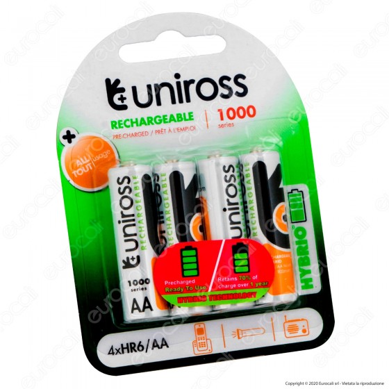 Uniross Pile Ricaricabili Hybrio AA / HR6 Ni-MH 1,2V 900mAh - Blister Uniross Pile Ricaricabili Hybrio AA / HR6 Ni-MH 1,2V 900mAh - Blister