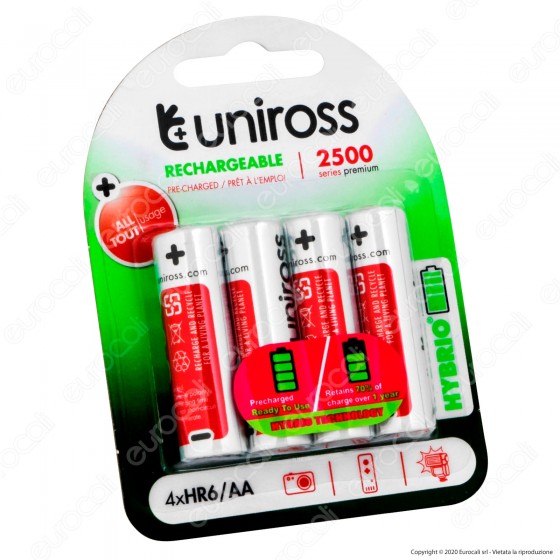 Uniross Pile Ricaricabili Hybrio AA / HR6 Ni-MH 1,2V 2350mAh - Uniross Pile Ricaricabili Hybrio AA / HR6 Ni-MH 1,2V 2350mAh -