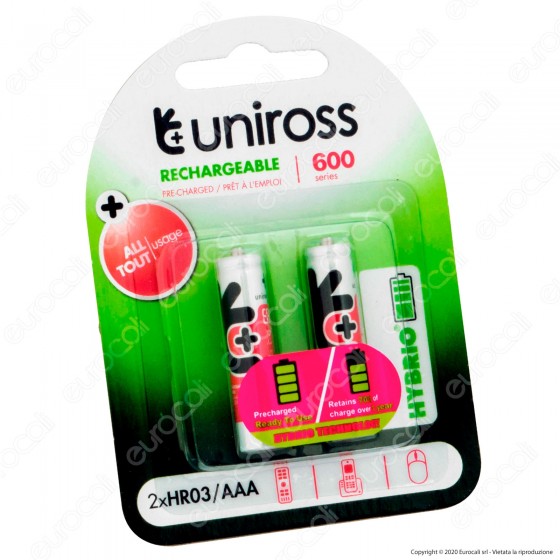 Uniross Pile Ricaricabili Hybrio AAA / HR03 Ni-MH 1,2V 550mAh - Uniross Pile Ricaricabili Hybrio AAA / HR03 Ni-MH 1,2V 550mAh -