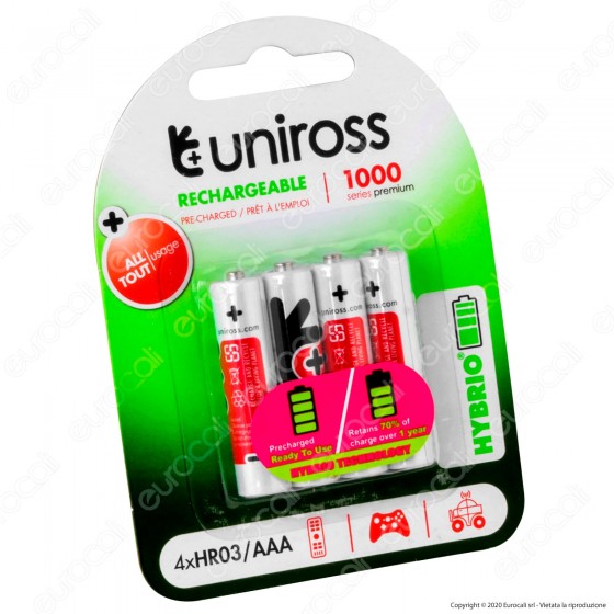 Uniross Pile Ricaricabili Hybrio AAA / HR03 Ni-MH 1,2V 900mAh - Uniross Pile Ricaricabili Hybrio AAA / HR03 Ni-MH 1,2V 900mAh -