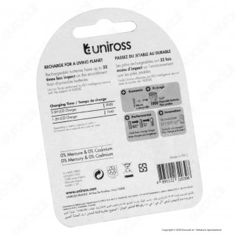 Uniross Pile Ricaricabili Hybrio AAA/HR03 Ni-MH 1,2V 900mAh - Blister da 4 Batterie
