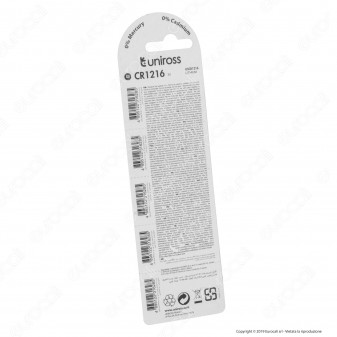 Uniross Lithium Pile al Litio CR1216 3V - Blister da 5 Batterie