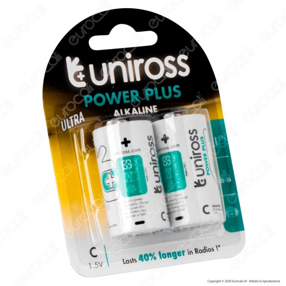 Uniross Pile Alcaline Power Plus C / LR14 / MezzaTorcia / Baby 1,5V - Blister da 2 Batterie