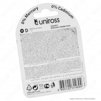 Uniross Pile Alcaline Power Plus D / LR20 / Torcia / Mono 1,5V -