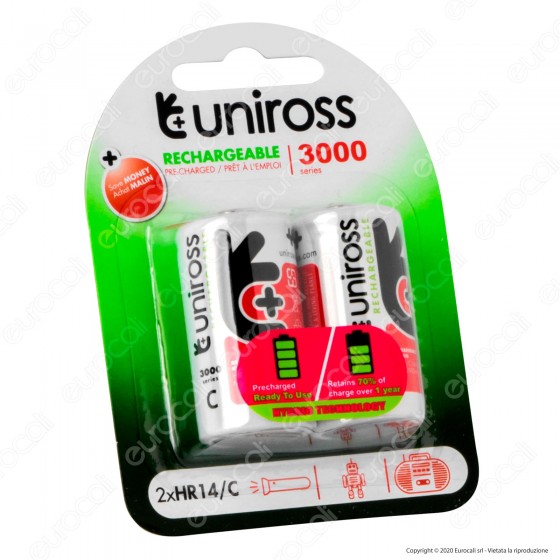 Uniross Pile Ricaricabili Hybrio C / HR14 Ni-MH 1,2V 2900mAh - Uniross Pile Ricaricabili Hybrio C / HR14 Ni-MH 1,2V 2900mAh -