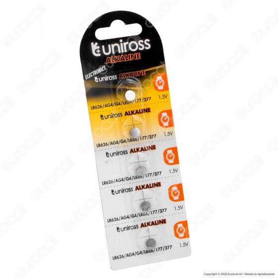 Uniross Pile Alcaline a Bottone LR626 / AG4 / G4 / LR66 / 177 / 377 Uniross Pile Alcaline a Bottone LR626 / AG4 / G4 / LR66 / 177 / 377