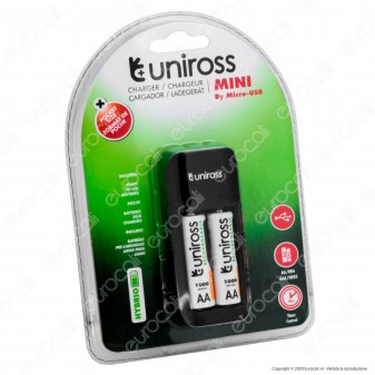 Uniross Caricabatterie Hybrio  AA / HR6 - AAA / HR03 con Indicatori LED Alimentato da Cavo USB
