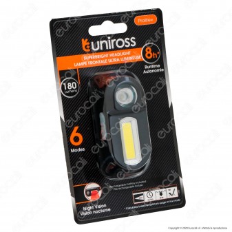Uniross Prolite Plus Torcia Frontale LED COB 3W Headlight 6 Modalità