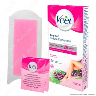 Veet Strisce Depilatorie Corpo Easy Gelwax Technology per Pelli Normali - Confezione 16pz