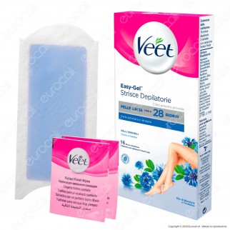 Veet Strisce Depilatorie Corpo Easy Gelwax Technology per Pelli Sensibili - Confezione 16pz