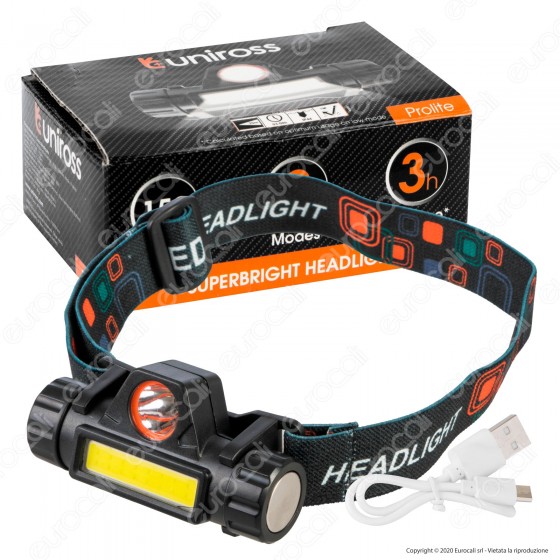Uniross Prolite Torcia Frontale Headlight LED COB 3W Ultra Luminosa 2 Uniross Prolite Torcia Frontale Headlight LED COB 3W Ultra Luminosa 2