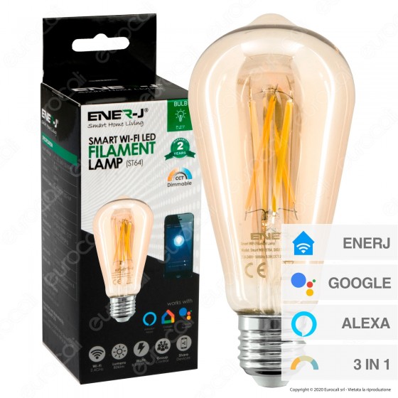 Ener-J Lampadina LED Smart Wi-Fi E27 8,5W Dimmerabile Bulb ST64 Ener-J Lampadina LED Smart Wi-Fi E27 8,5W Dimmerabile Bulb ST64