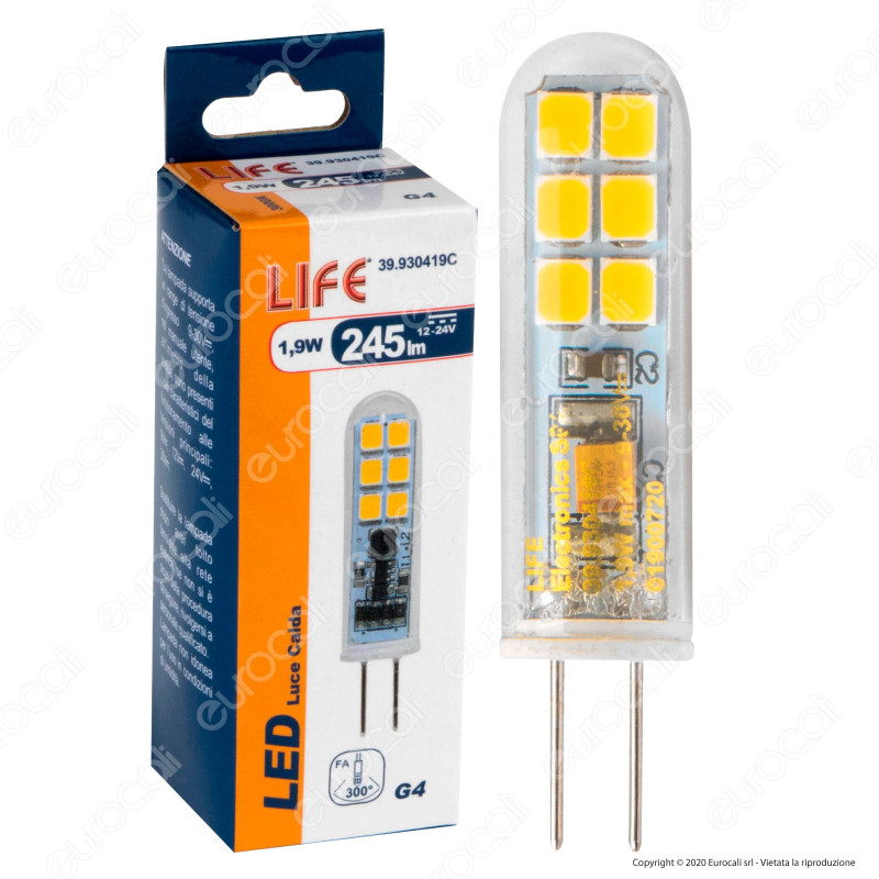 Life Lampadina LED G4 1,9W Bulb in Vetro - mod. 39.930419C / 39.930419F