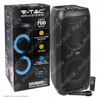 V-Tac Audio VT-6307-2 Cassa Speaker 700W con Bluetooth LED RGB Telecomando e Microfono - SKU 8981