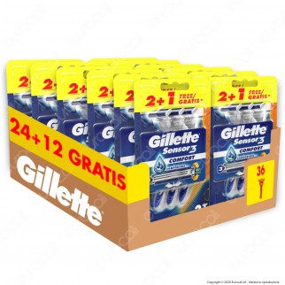 Gillette Rasoio Uomo Sensor3 Comfort Usa e Getta - Confezione da 36