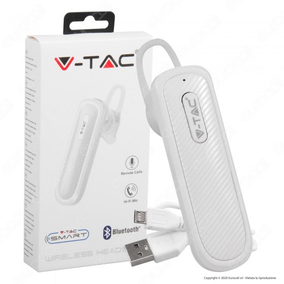 V-Tac VT-6700 Auricolare Bluetooth Headset Colore Bianco - SKU 7701 V-Tac VT-6700 Auricolare Bluetooth Headset Colore Bianco - SKU 7701