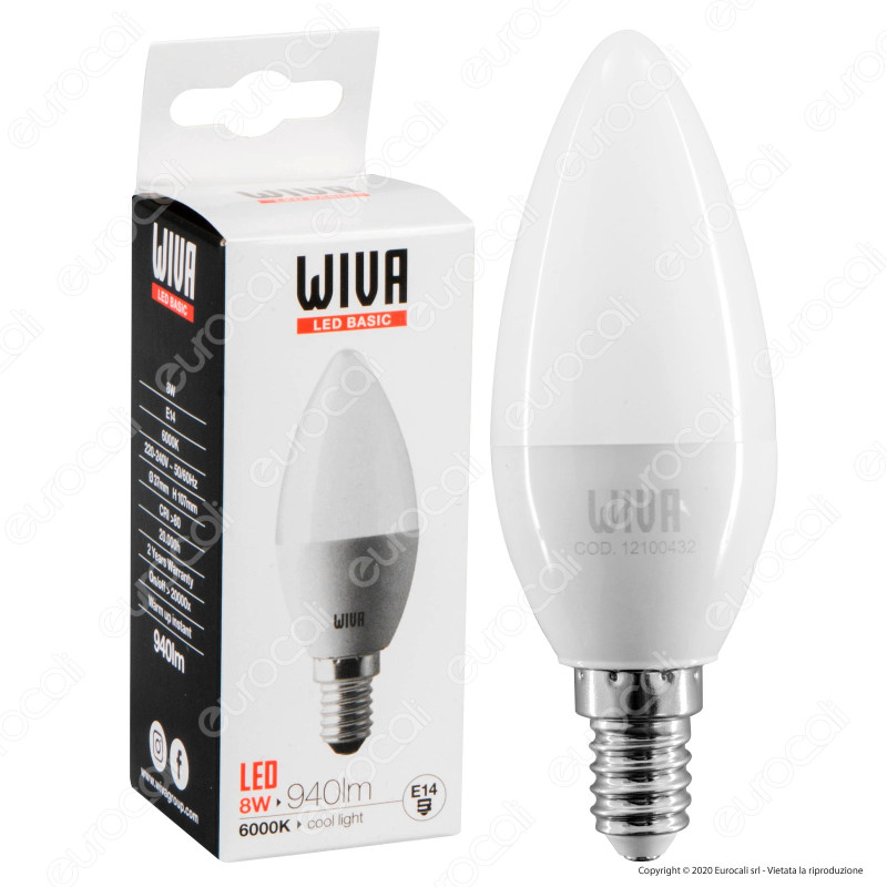 Wiva Lampadina LED E14 8W Candela - mod. 12100430 / 12100431 /