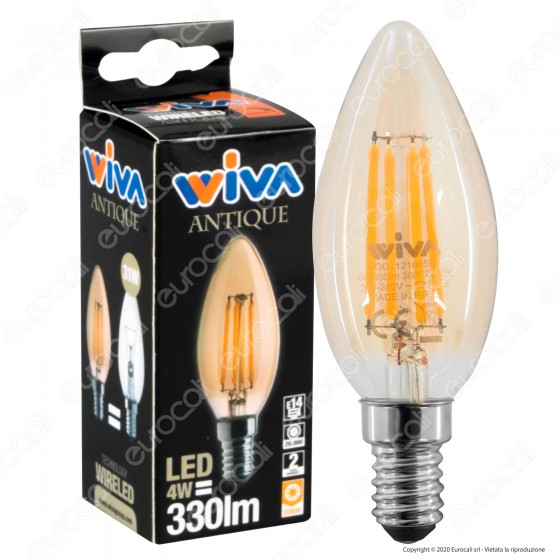Wiva Antique Lampadina LED Filament WIRELED E14 4W Candela Ambrata Wiva Antique Lampadina LED Filament WIRELED E14 4W Candela Ambrata