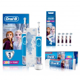 Kit Oral-B Spazzolino Elettrico Ricaricabile Vitality Frozen + 4