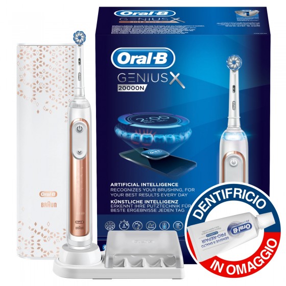 Oral B X 20000N Rose Gold Spazzolino Elettrico Oro Rosa con Bluetooth e Dentrifcio Oral-B in OMAGGIO Oral B X 20000N Rose Gold Spazzolino Elettrico Oro Rosa con Bluetooth e Dentrifcio Oral-B in OMAGGIO