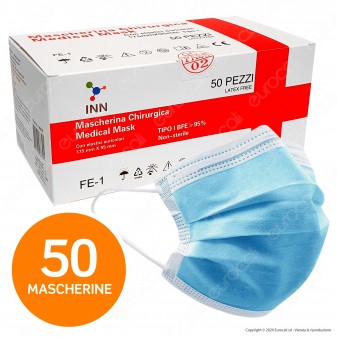 50 Mascherine Chirurgiche Monouso Filtranti Tipo I in TNT Azzurro 3