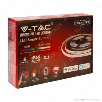 V-Tac VT-5050 Kit con Striscia LED VT-5050 Multicolore RGB 5mt Controller e Alimentatore - SKU 2628 