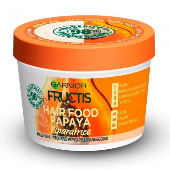 Garnier Fructis Maschera per Capelli Hair Food Papaya Riparatrice 3in1 - Barattolo da 390ml