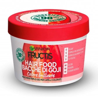 Garnier Fructis Maschera per Capelli Hair Food Colore Brillante Bacche di Goji 3in1 - Barattolo da 390ml