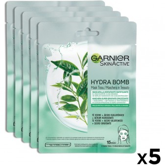 Garnier Skin Active Maschera in Tessuto Hydra Bomb Tè Verde - Confezione da 5 pezzi