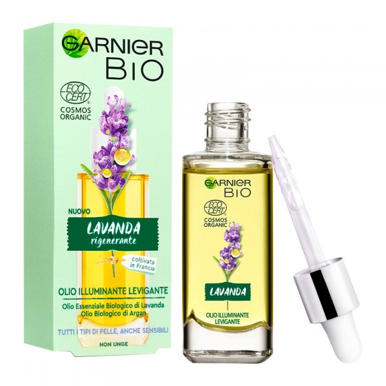 Garnier Bio Olio Viso Illuminante Levigante alla Lavanda - Boccetta Garnier Bio Olio Viso Illuminante Levigante alla Lavanda - Boccetta