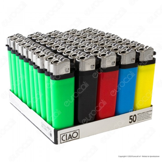 Ciao Accendino Colorato Tinta Unita Economico - Box da 50 Accendini Ciao Accendino Colorato Tinta Unita Economico - Box da 50 Accendini