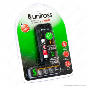 Uniross Caricabatterie Mini Hybrio AA / HR6 - AAA / HR03 con 2 Batterie AAA Ricaricabili e Cavo Micro USB