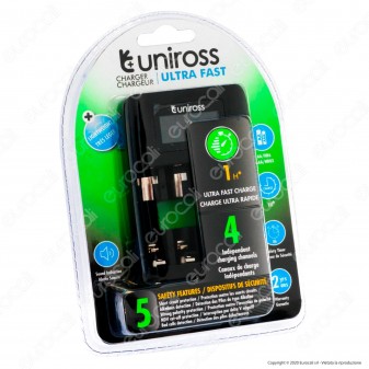Uniross Caricabatterie Ultra Fast Rapido per Batterie Ricaricabili AA