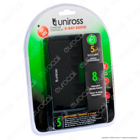 Uniross Caricabatterie Rapido per 8 Batterie Ricaricabili AA / HR6 - Uniross Caricabatterie Rapido per 8 Batterie Ricaricabili AA / HR6 -