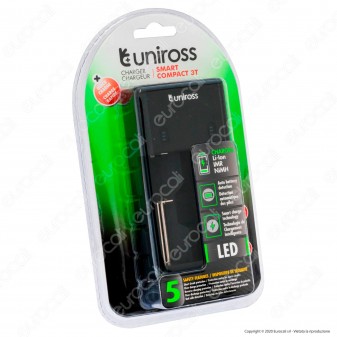 Uniross Caricabatterie Universale Rapido per 2 Batterie Ricaricabili NiMH / NiCD e Li-ion / IMR con Cavo Micro USB