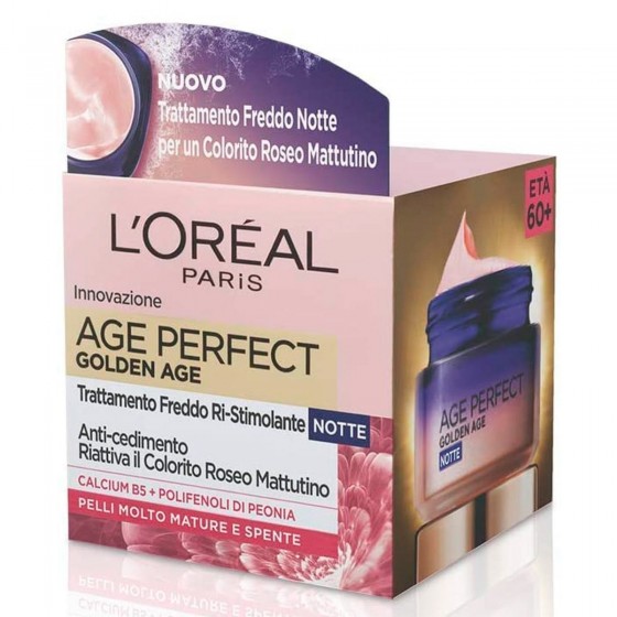 L'Oréal Paris Age Perfect Golden Age Crema Viso Ri-Stimolante Notte con Polifenoli di Peonia