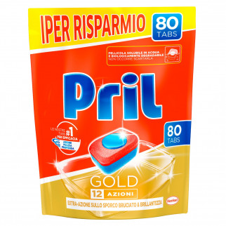 Pril Gold Tabs per Lavastoviglie con 12 Azioni - Confezione da 80