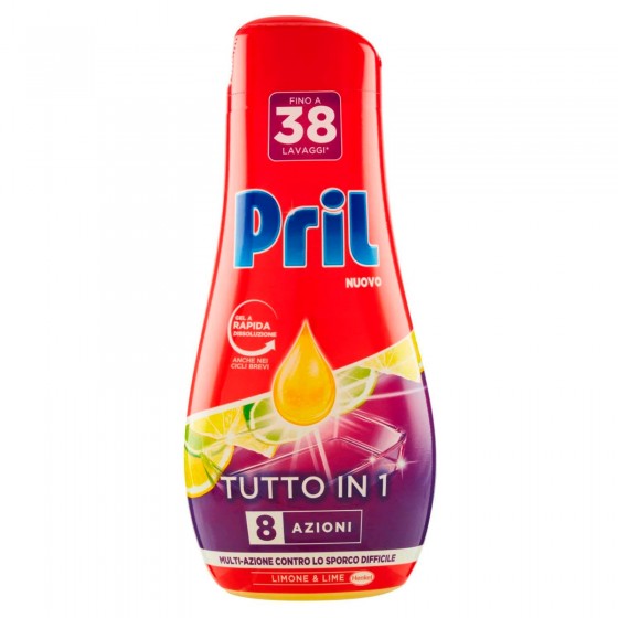 Pril Gel Tutto In 1 per Lavastoviglie Limone e Lime con 8 Azioni - Flacone da 684ml Pril Gel Tutto In 1 per Lavastoviglie Limone e Lime con 8 Azioni - Flacone da 684ml