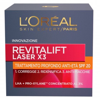 L'Oréal Paris Revitalift Laser X3 Trattamento Profondo Anti-Età SPF20 con Acido Ialuronico e Pro-Xylane
