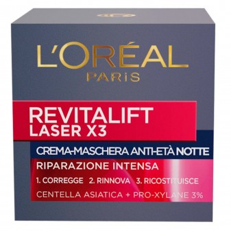 L'Oréal Paris Revitalift Laser X3 Crema-Maschera Viso Notte Anti-Età con Pro-Xylane al 3% e Centella Asiatica