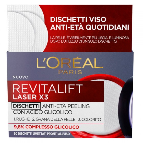 L'Oréal Paris Revitalift Laser X3 Dischetti Umettati Trattamento Effetto Peeling Viso con Acido L'Oréal Paris Revitalift Laser X3 Dischetti Umettati Trattamento Effetto Peeling Viso con Acido