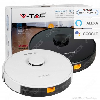 V-Tac VT-5556 Robot Aspirapolvere Lavapavimenti Smart Gyro Ricaricabile con Sensore Laser 360° e Wi-Fi - SKU 7933