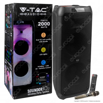 V-Tac Audio VT-6310-2 Soundor 10x2 Cassa Attiva 100W con Bluetooth Karaoke LED RGB Telecomando e Microfono - SKU 8982