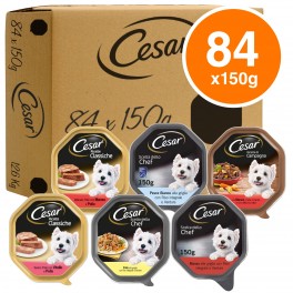 84 Vaschette Cesar Selezione 6 Gusti Cibo per Cani con Pollo, Manzo