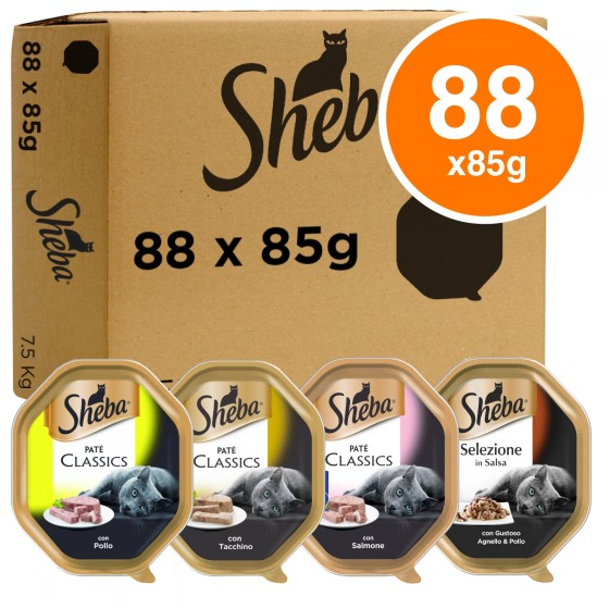 88 Vaschette Sheba Selezione 4 Gusti Cibo per Gatti con Pollo 88 Vaschette Sheba Selezione 4 Gusti Cibo per Gatti con Pollo