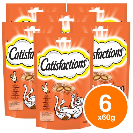 6 Confezioni di Catisfactions Snack al Pollo per Gatti da 60g 6 Confezioni di Catisfactions Snack al Pollo per Gatti da 60g