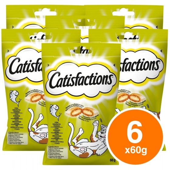 6 Confezioni di Catisfactions Snack al Tonno per Gatti da 60g 6 Confezioni di Catisfactions Snack al Tonno per Gatti da 60g