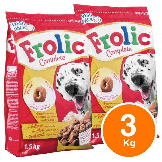 2 Sacchetti di Frolic Cibo Semi Umido per Cani con Carni Bianche, Verdure e Riso da 1,5Kg